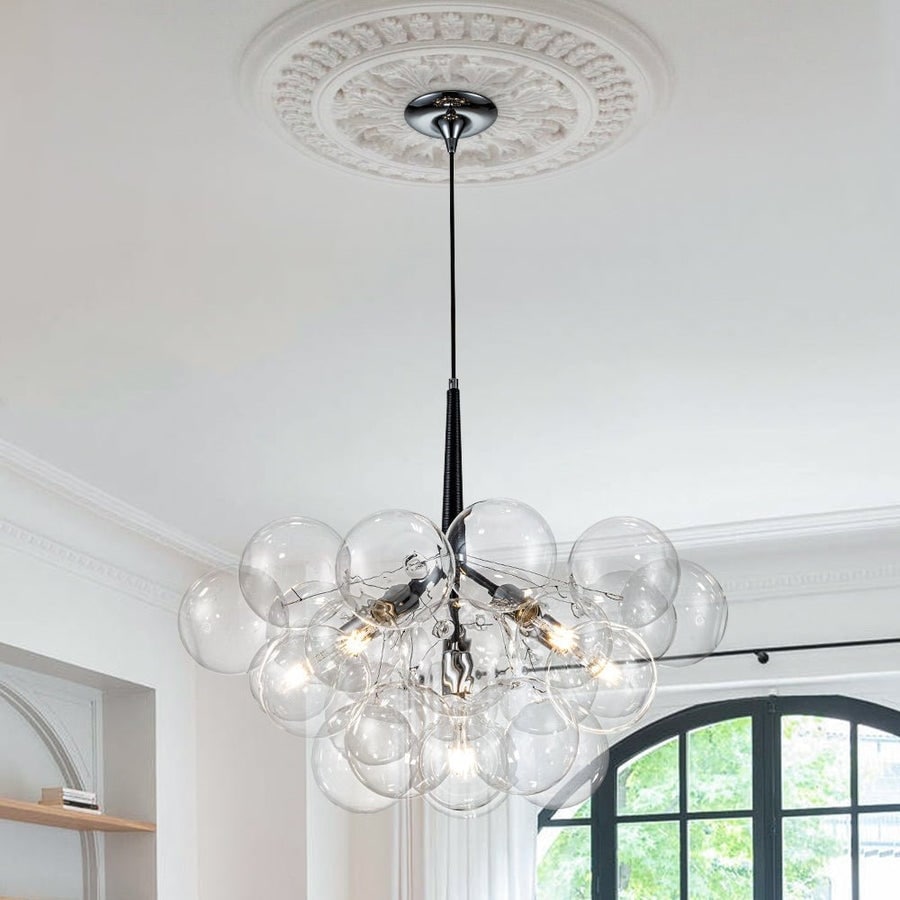 6-Light Cluster Glass Globe Bubble Chandelier - 25in