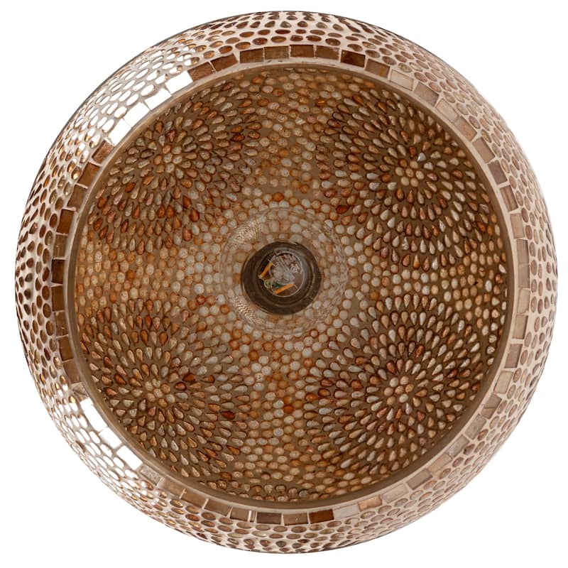 Glass Mosaic Pendant Lamp, 6' Cord, Antique Gold Finish and White - 12.0"L x 12.0"W x 12.5"H