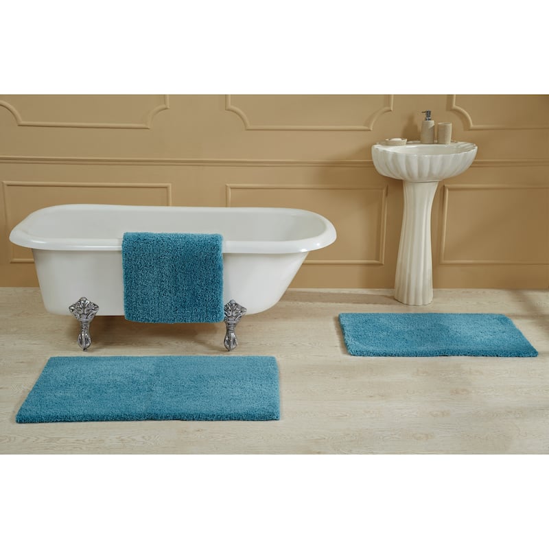 Better Trends Bath Rug 100% Micro Polyester Tufted Anti-Skid Latex Backing Bathroom Rugs for Shower, Sink Bath Mats Micro Plush - 24" x 40" Rectangle - Blue