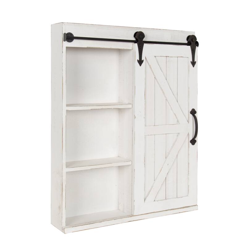 Cates Decorative Wood Wall Cabinet with Vanity Mirror and Barn Door