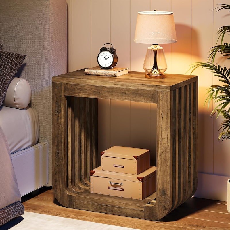 End Tables for Living Room, Narrow Farmhouse Side Accent Couch Table with Open Storage - 23.62" L x 11.81" W x 23.62" H