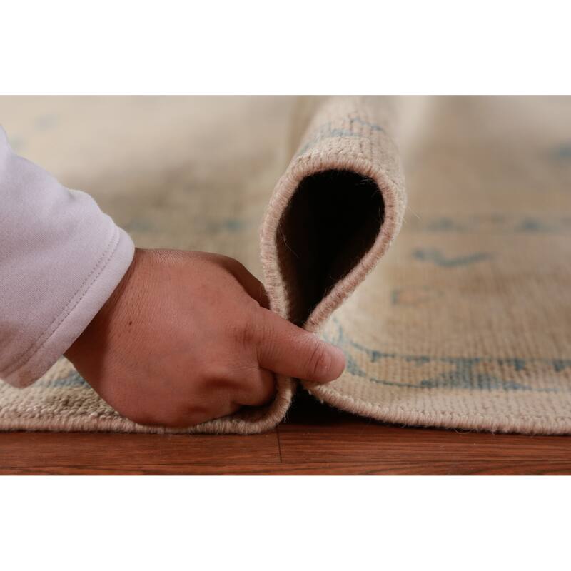 Hand Knotted Oriental 100% Wool Carpet Transitional All-Over Beige & Ivories Oushak Area Rug - 13' 5'' X 10' 1''