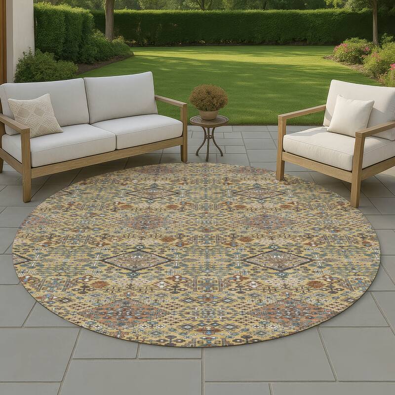 Machine Washable Indoor/ Outdoor Global Bidunga Chantille Rug - Gold - 8' x 8'
