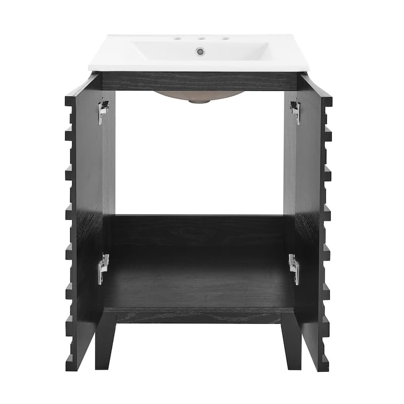 Cascade 24 In. Black Oak Bathroom Vanity With White, 3-Hole Ceramic Sink Top