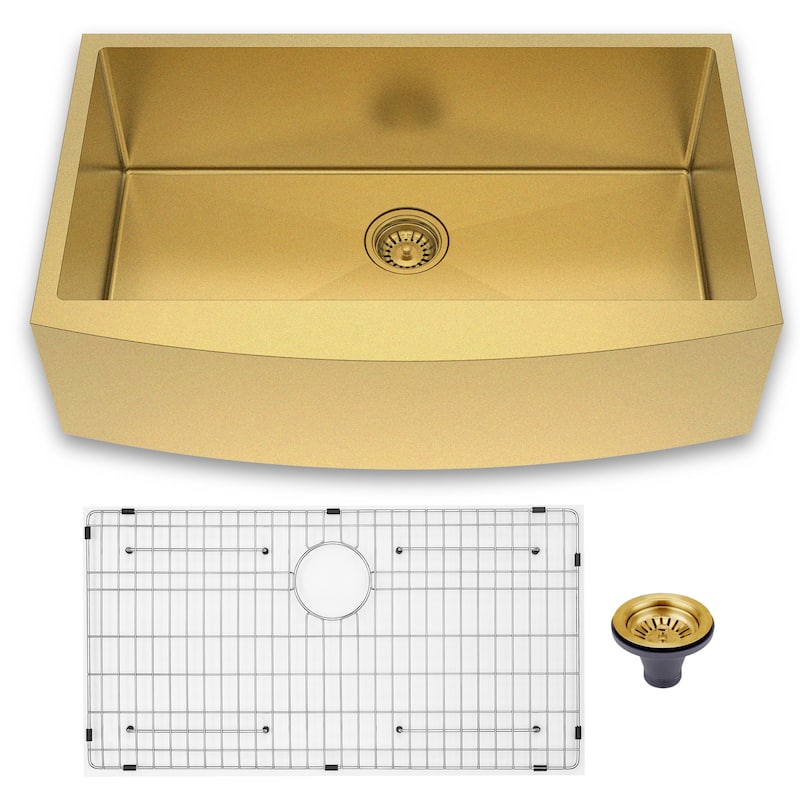 HomeRoots 10" X 33" Gold Stainless Steel Undermount Kitchen Sink - 33.00 in. x 10.00 in. x 20.00 in.