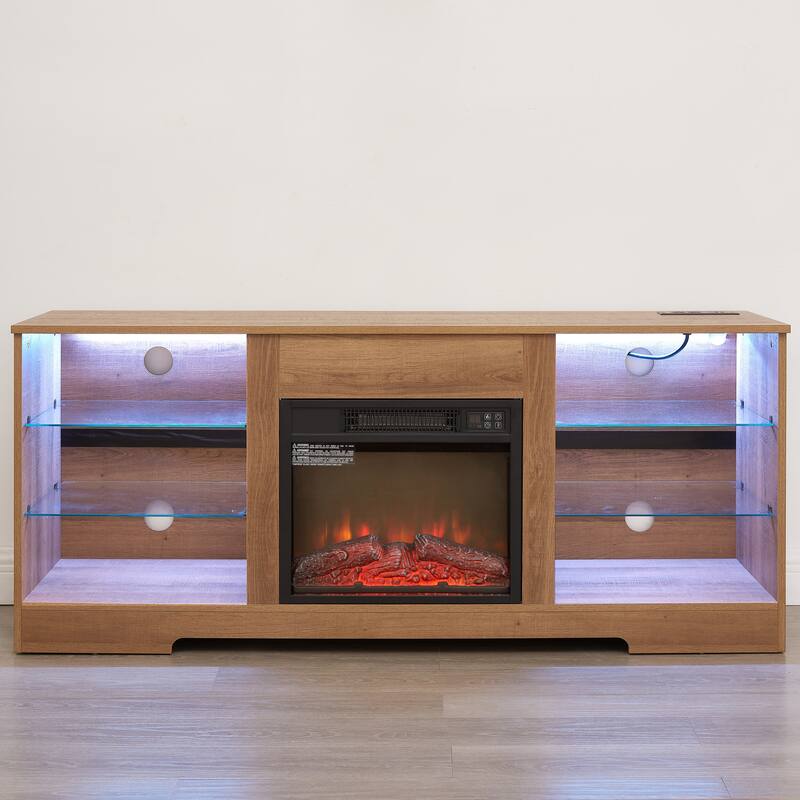 57.87" Fireplace TV Stand with 7 Color LED Flames and USB Charging