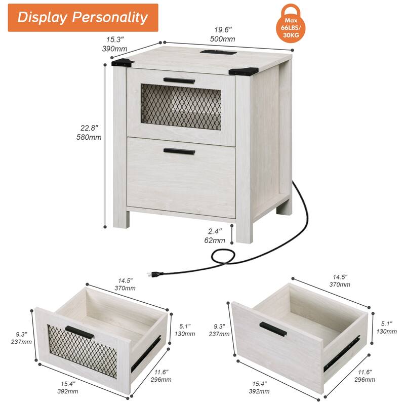 WAMPAT Nightstand with Charging Station,Farmhouse End Table - 1 Pack