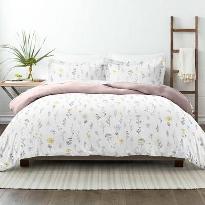 3pc Full/Queen Wild Flower Duvet Cover Wrinkle Free Pink