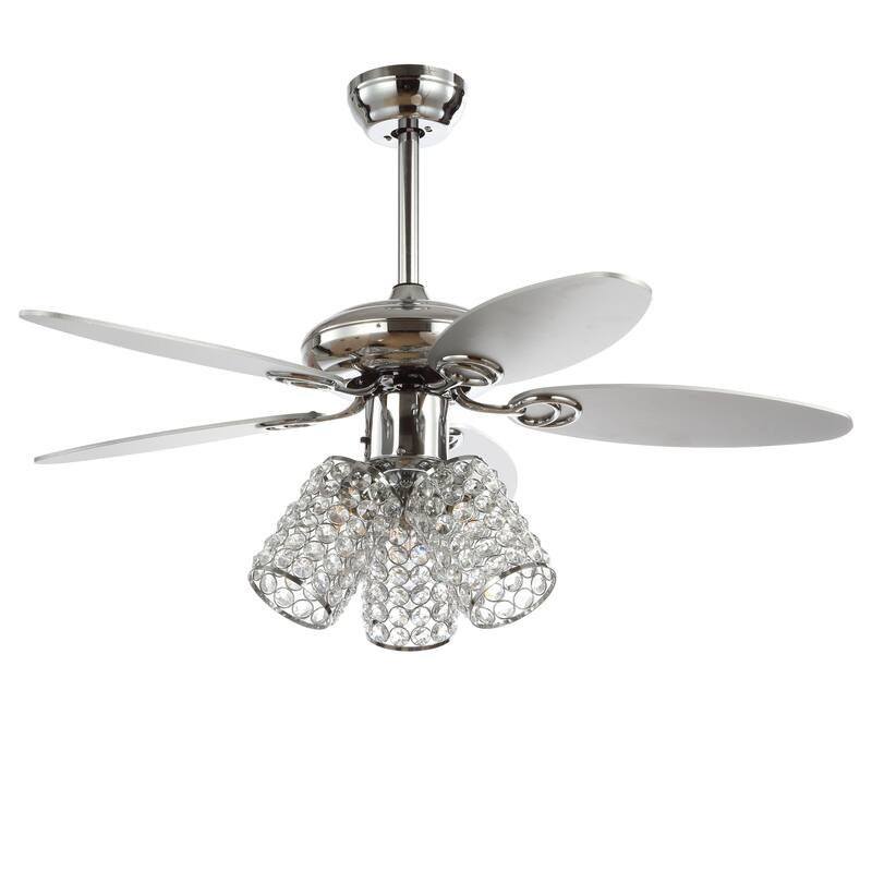 Mandy 42" 3-Light Crystal LED Ceiling Fan With Remote, Chrome by JONATHAN Y