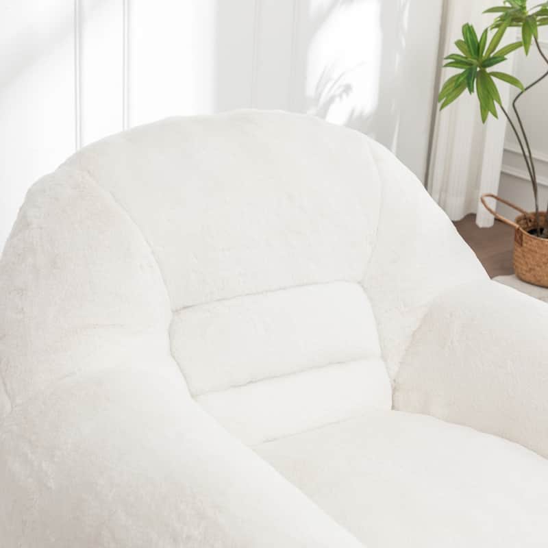 Comfy Bean Bag Sofa With Back Support, With Footstool,Faux Fur Bean Bag Chair For Adults And Kids