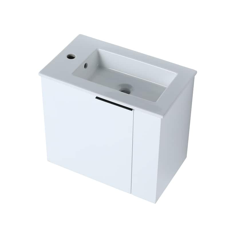 22 inch Plywood Wall Mounted Bathroom Vanity Set with Doors and Integrated Ceramic Sink