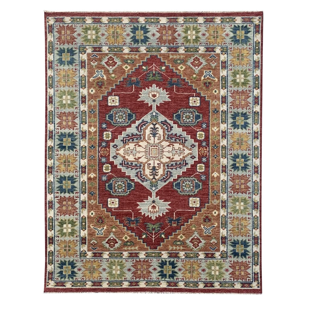 Red / LT.Gray Hand Knotted Wool Rug, 8' x 10', Plush Stylish Rug - L