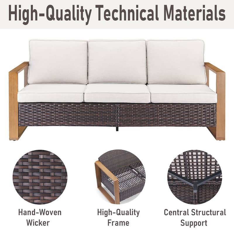 Gymojoy 7 Pieces Patio Sofa with Rattan Swivel Rocking Chair Ottomans Outdoor Conversation Set