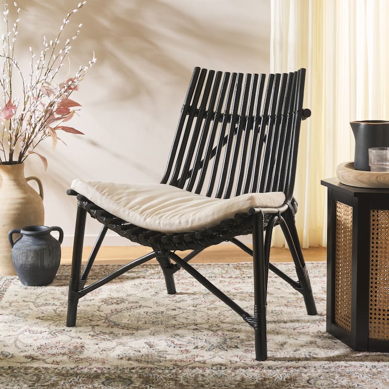 SAFAVIEH Eisley Boho Coastal Solid Wood Accent Chair with Cushion - 30"W x 31"D x 33"H