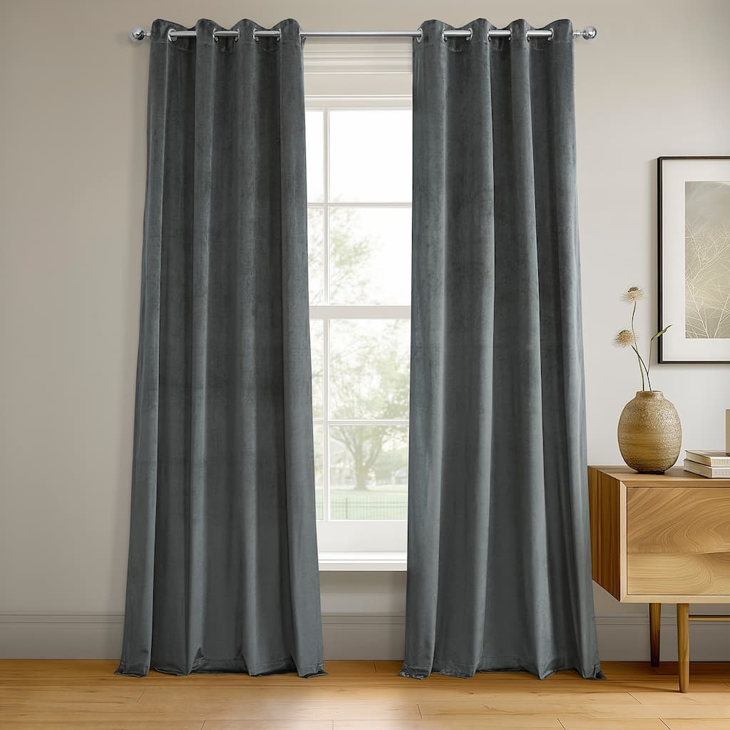 Exclusive Fabrics Natural Grey Grommet Velvet Blackout Curtain (1 Panel)