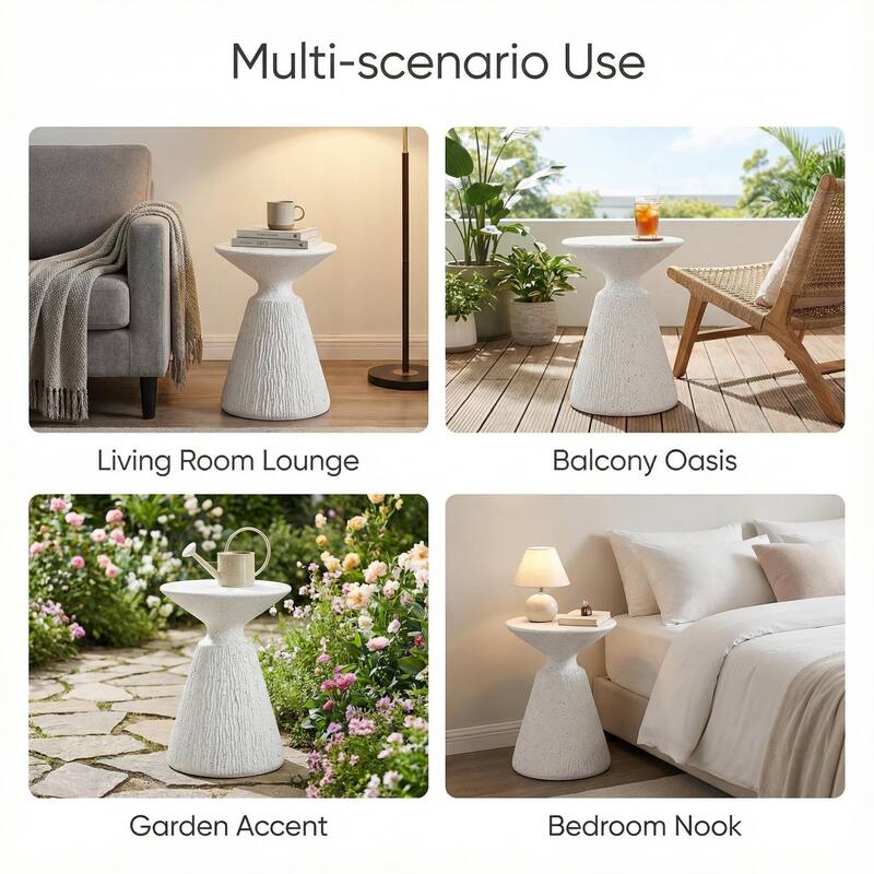 Outdoor White Marble Retro Speckled Textured All-Weather MGO Side Table Indoor End Table for Home, Office