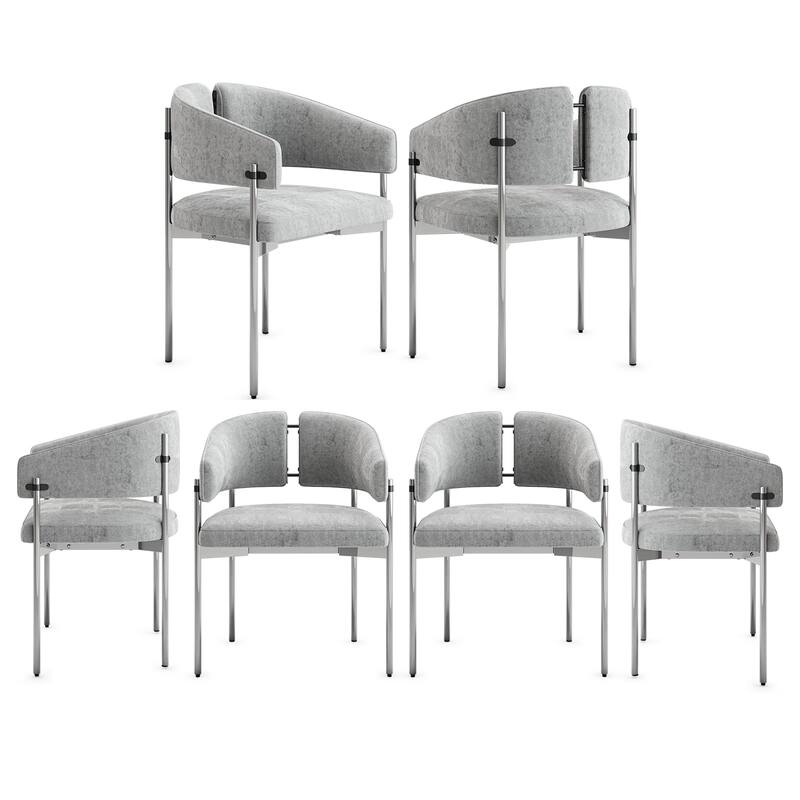 Classic and Luxurious Barrel Dining Chairs with Arms - Set of 6 - Grey