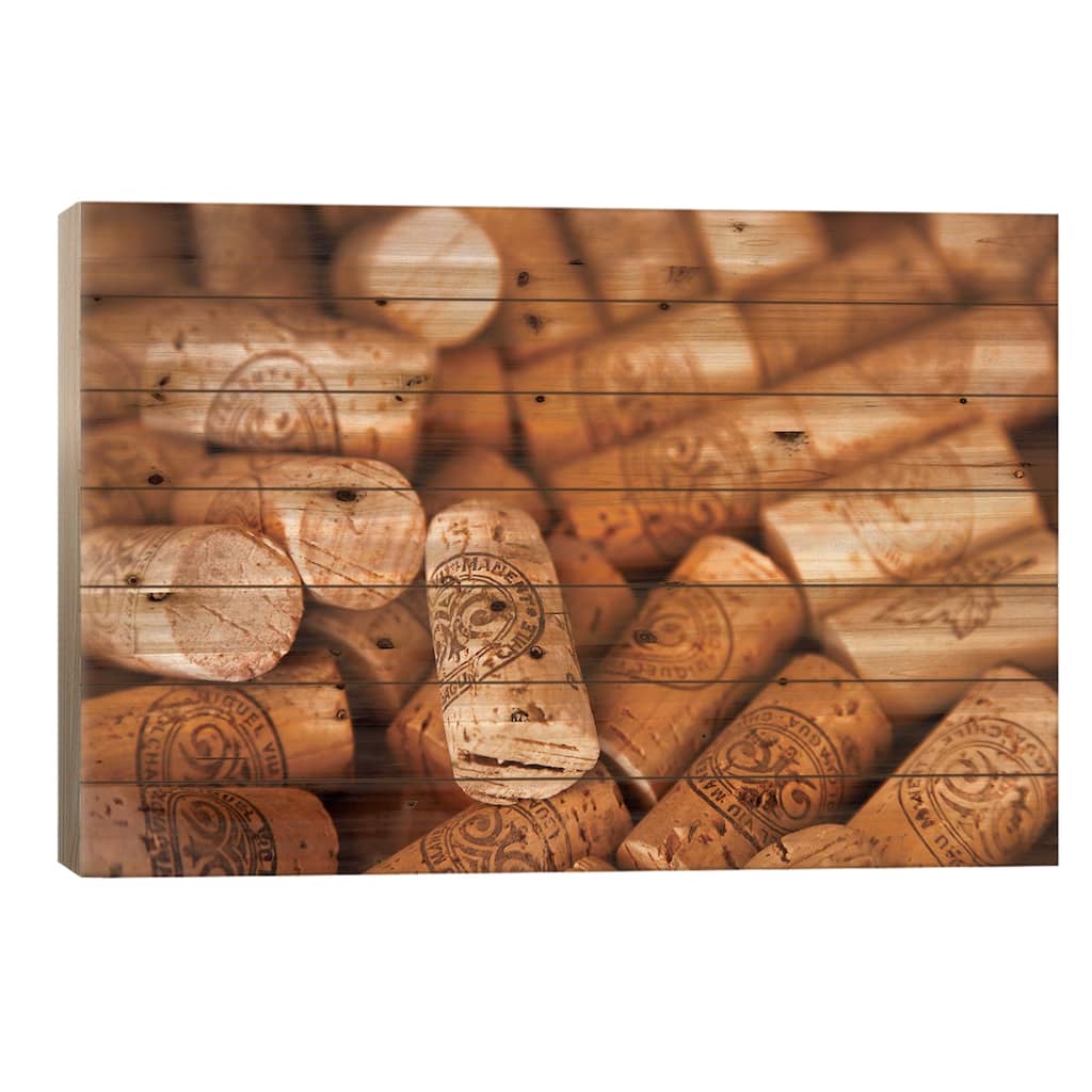 Viu Manent Wine Corks In Zoom Print On Wood by Wendy Kaveney - Multi-Color