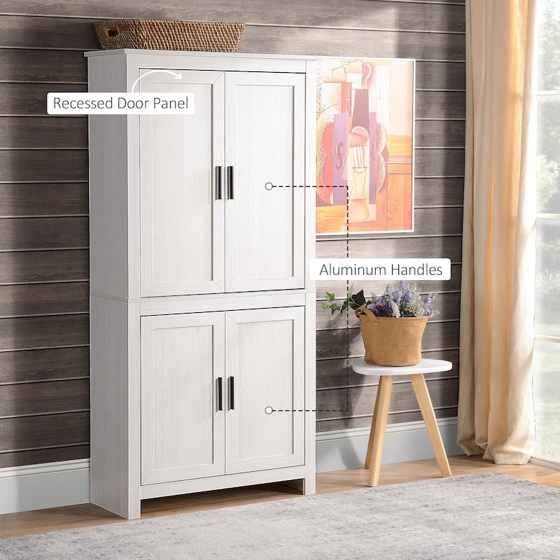 64" 4-Door Kitchen Pantry, Freestanding Storage Cabinet with 3 Adjustable Shelves for Kitchen, Dining or Living Room