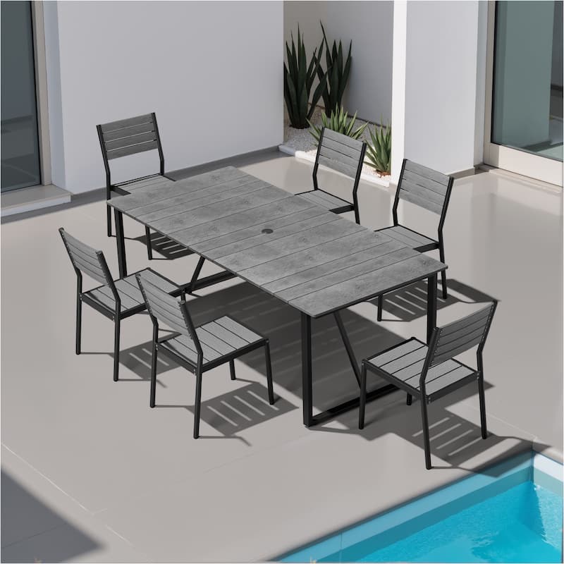7 Pieces Outdoor Aluminum Furniture Set Patio Dining Set for Lawn Backyard - Grey