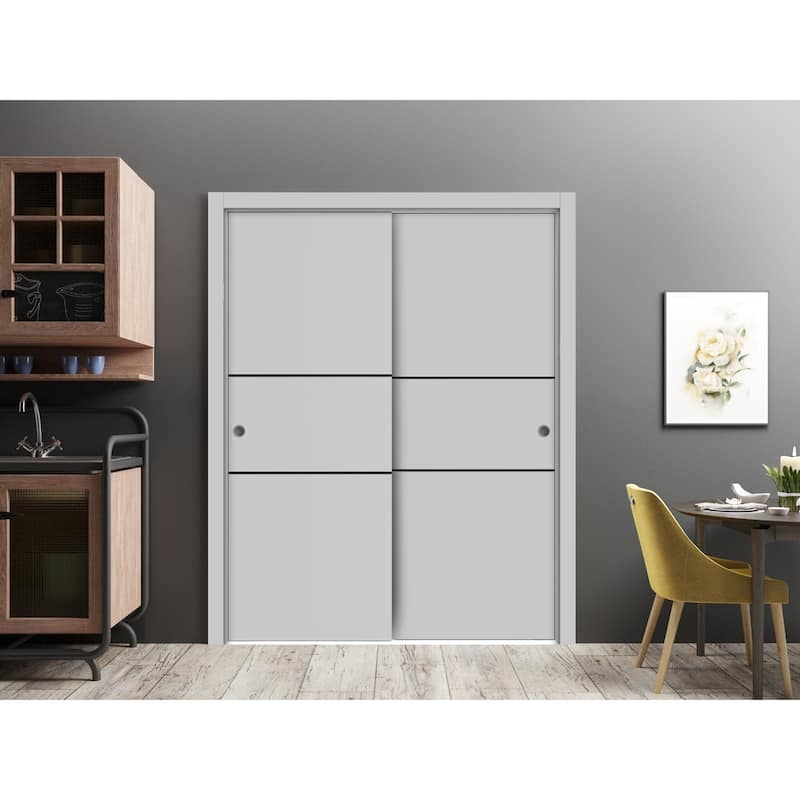 Bypass Doors 36 x 80 Planum 0014 Grey Ash with Sturdy Rails