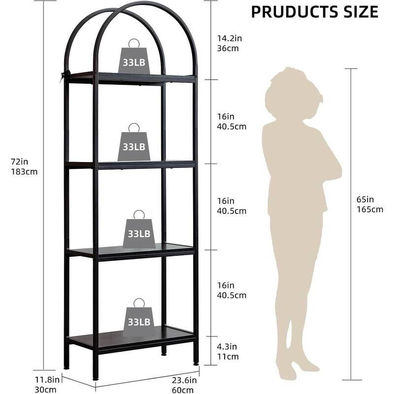 4-Tier Modern Storage Arched Display Rack, Bookshelf for Bedroom, Living Room - N/A