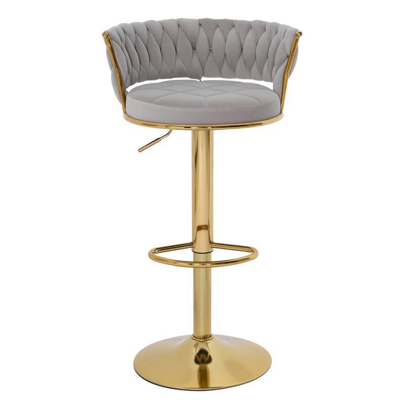 Javlergo Bar Stools Set of 4, Velvet Swivel Bar Stools, Adjustable Height Barstool with Woven Back & Footrest