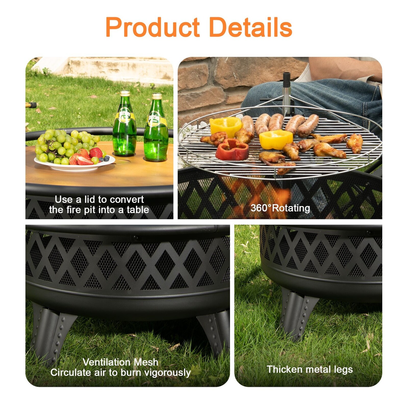 Lava Star 38-Inch Wood Burning Fire Pit with Grill & Lid - Bed