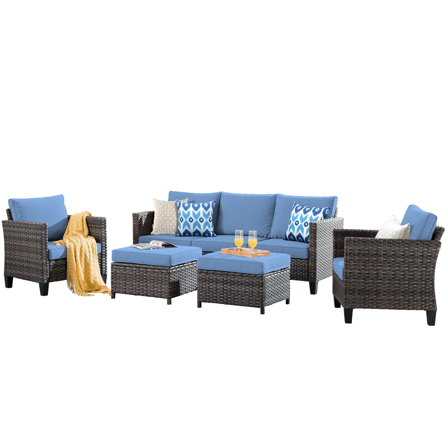 OVIOS 5-piece Patio Furniture Wicker Outdoor High-back Seating Set