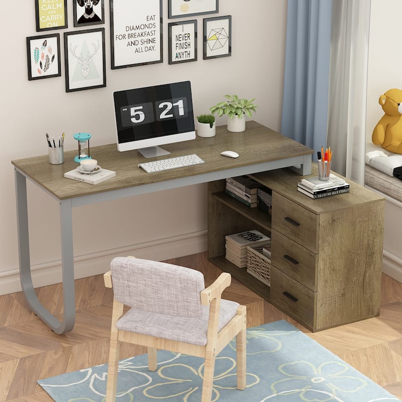 L-Shaped Computer Desk, 55.1"W Large Executive Office Desk