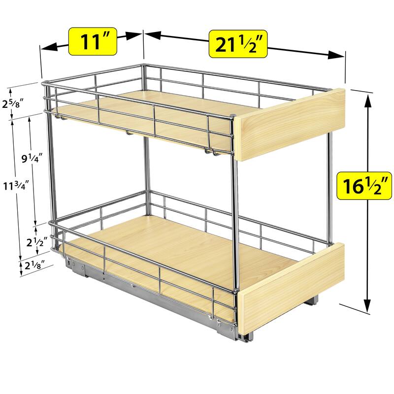 LYNK PROFESSIONAL® SELECT™ Pull Out Cabinet Organizer - 11" x 21" - Slide Out Drawers for Kitchen Cabinets - 2 Tier