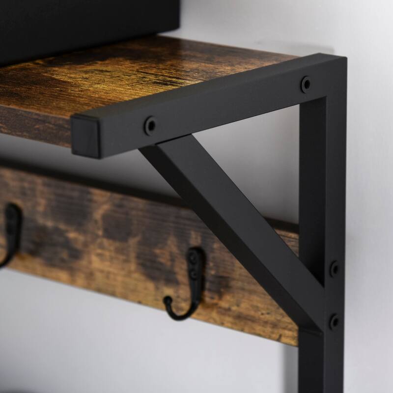 HOMCOM Hallway Tree Bench Organizer with 9 Coat Hooks, Large Sitting Bench and 3 Open Shelves for Entryway