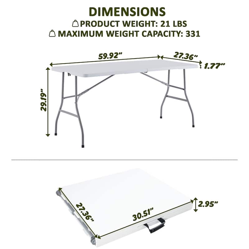 Portable Folding Rectangle Table – Collapsible Resin Foldable Table – Multipurpose Fold-Up Plastic Table