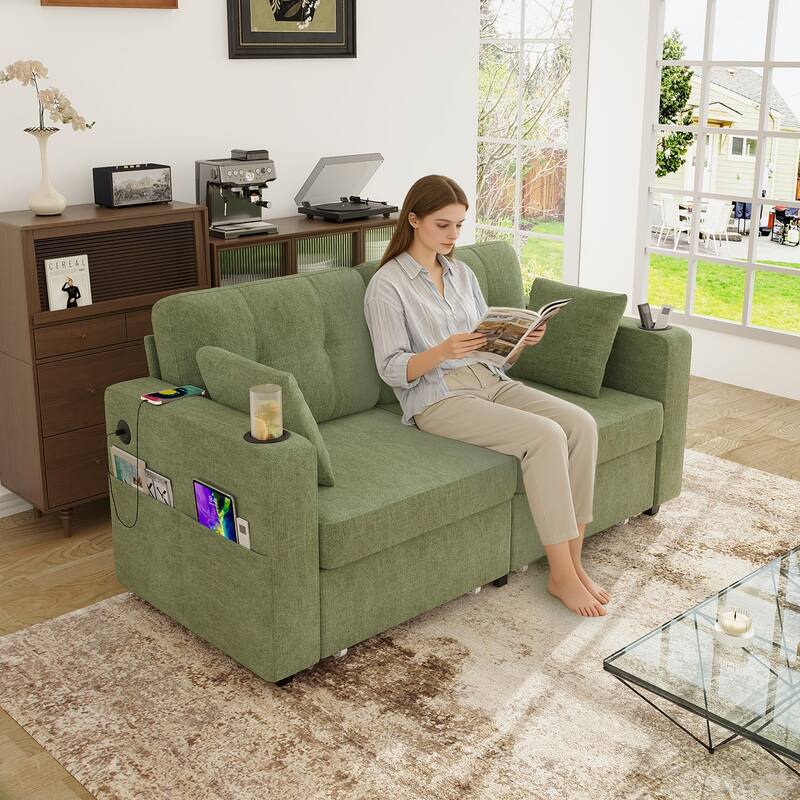 67.76" Chenille 3-Seater Sofa with USB Ports and Storage
