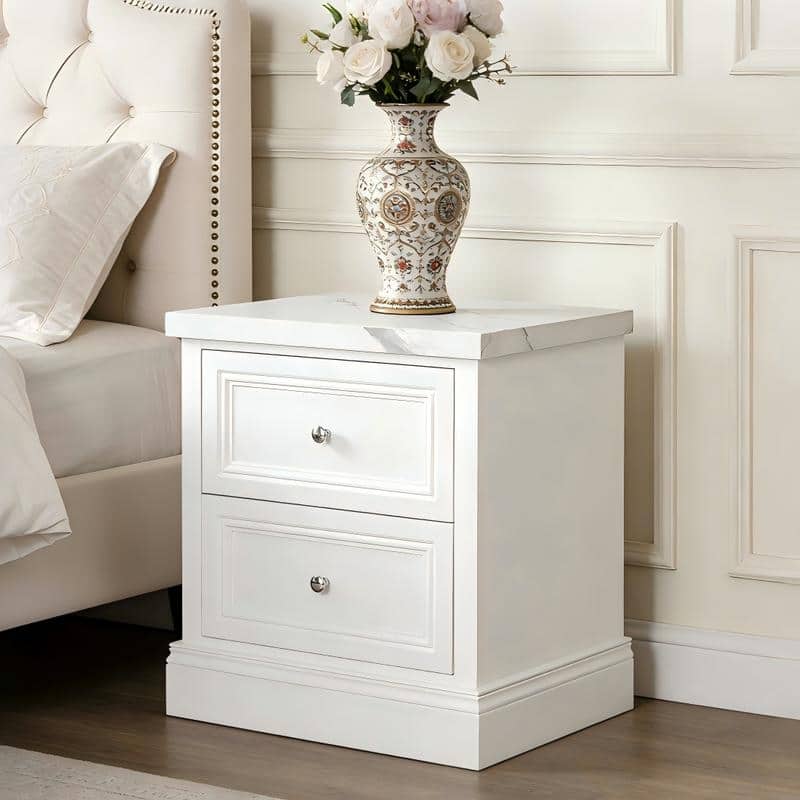 2-Drawer Nightstand with Faux Marble Top