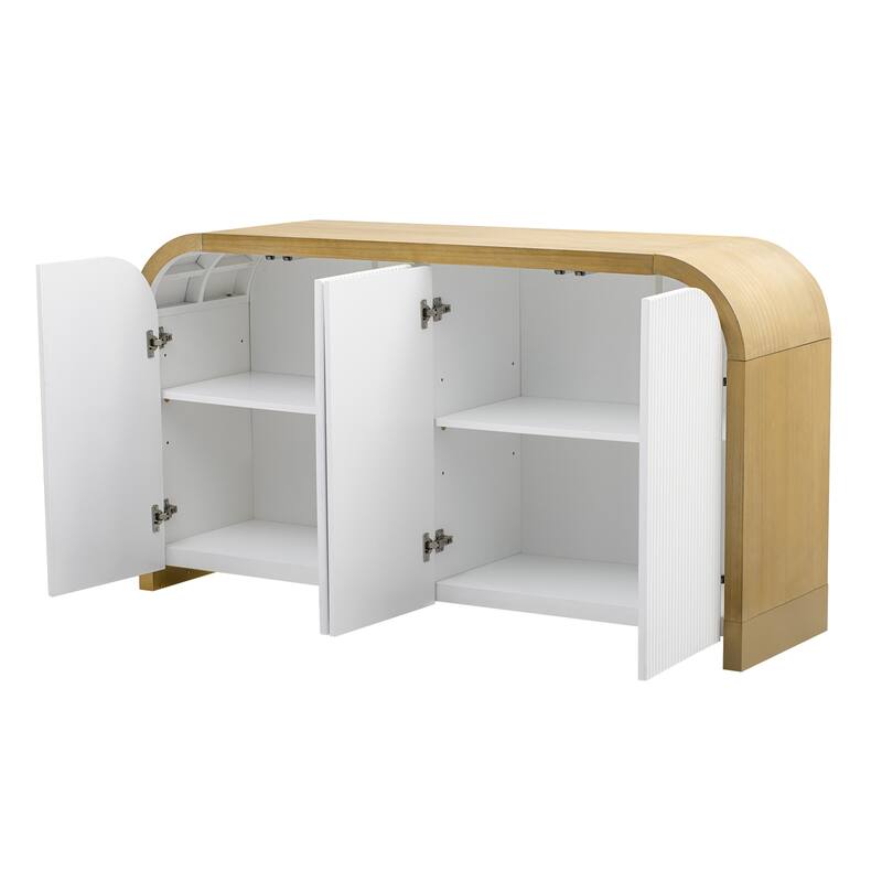 4 Door Curved Corner Wavy Door Panel Cabinet with Adjustable Shelves