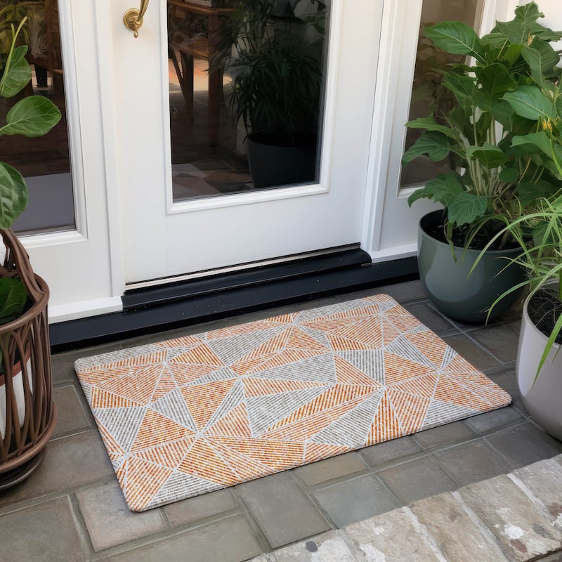 Machine Washable Indoor/ Outdoor Chantille Mosaic Geometric Rug
