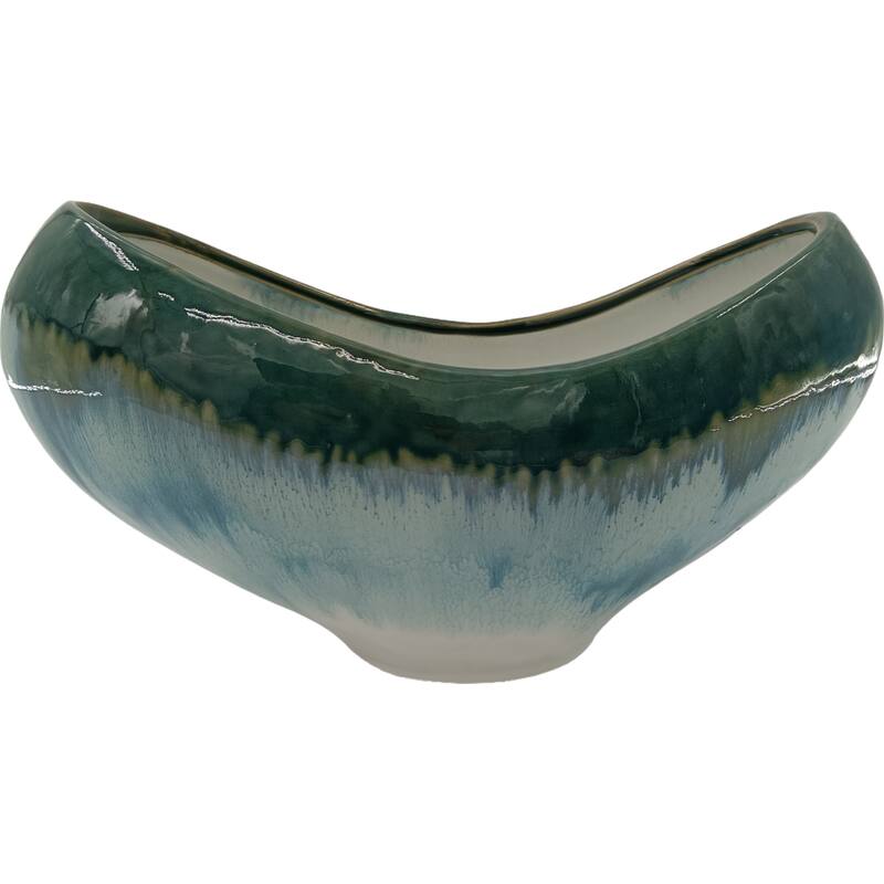 Ceramic Decorative Bowl with Sculptural Design and Glazed Finish - 15" x 8" x 9"