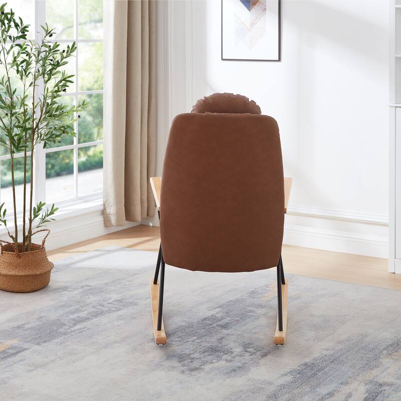 Leather Rocker Chair with Adjustable Headrest