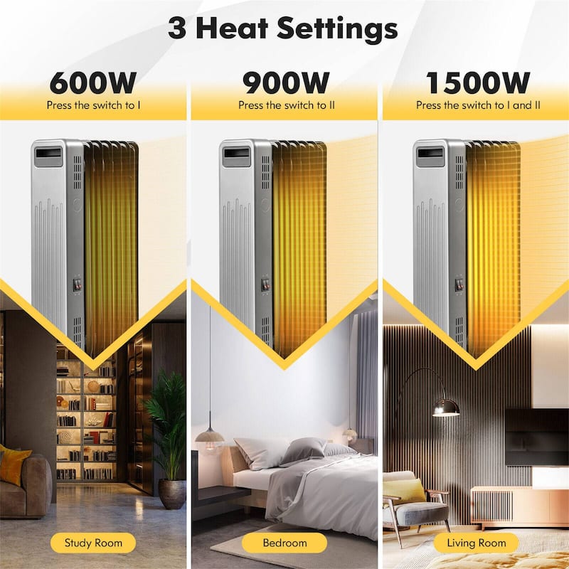 1500W Portable Oil Filled Radiator Heater for Home and Office