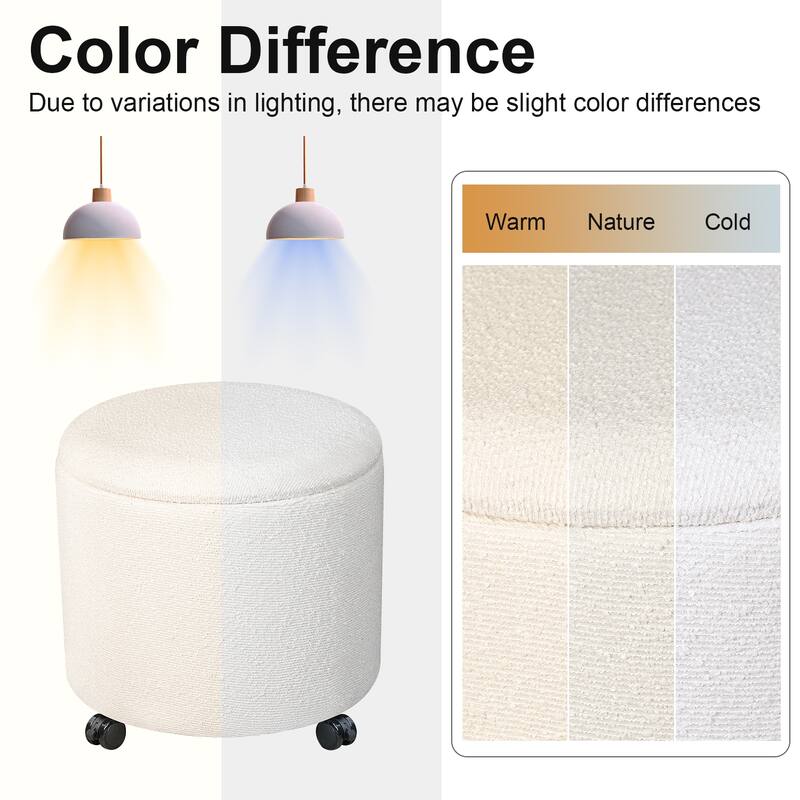 Adeco Faux Leather Round Storage Ottoman with Tufted