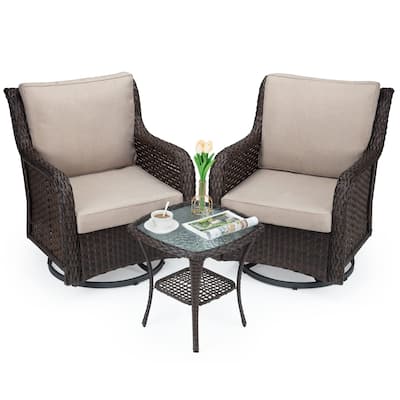 Outdoor 3 Pieces Wicker Patio Bistro Set with Premium Fabric Cushions for Yard