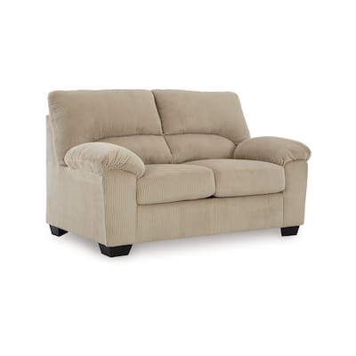 Simy Loveseat, 63 Inch Modern Style Sand Beige Polyester, Pillow Arms