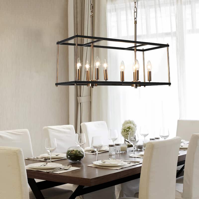 Zigger 8-light Modern Linear Chandelier Metal Dining Room Pendant with Removable Fabric Shade - L 26" x W 10.5" x H 82.5"
