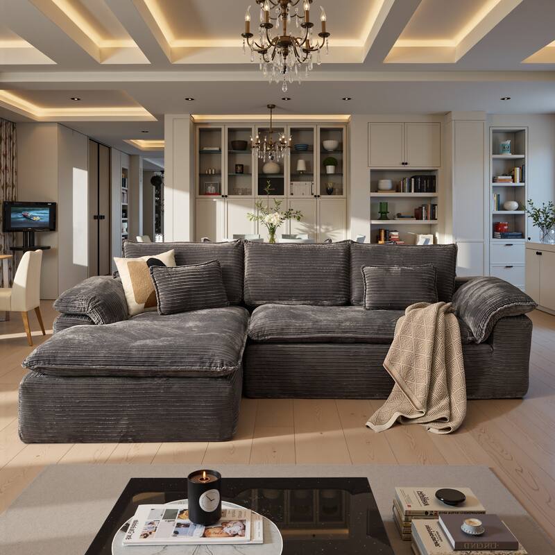 OVIOS L-Shaped Sofa with Dual-Tone Stripe Fabric​ - LeftChaise-Grey