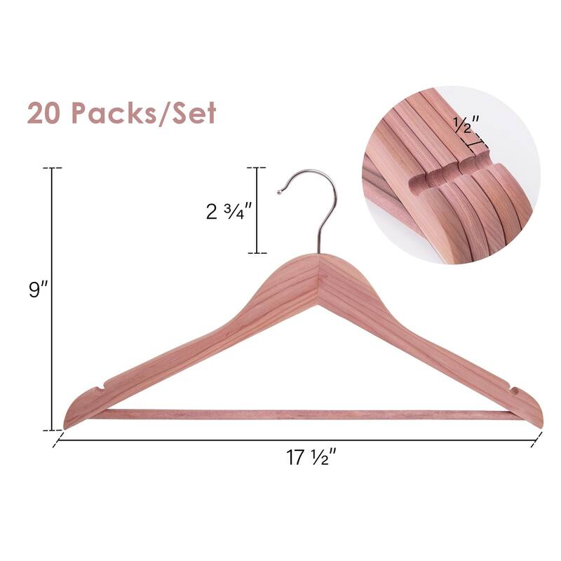 Cedar Wood Clothes Hanger, Wooden Coat Hangers for Shirts, Jackets, Pants, Suits, Sweaters