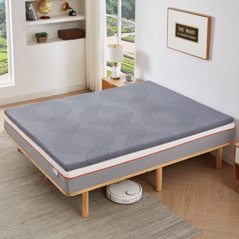 2 Inch Mattress Topper, Comfort Memory Foam Bed Topper with Removable Washable Cover, Gray - Grey