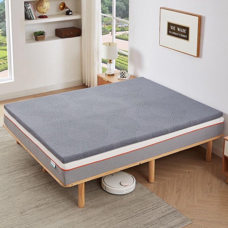 Javlergo 2 Inch/4 Inch Mattress Topper, Comfort Memory Foam Bed Topper with Removable Washable Cover, Gray - N/A - California King - 2 Inch