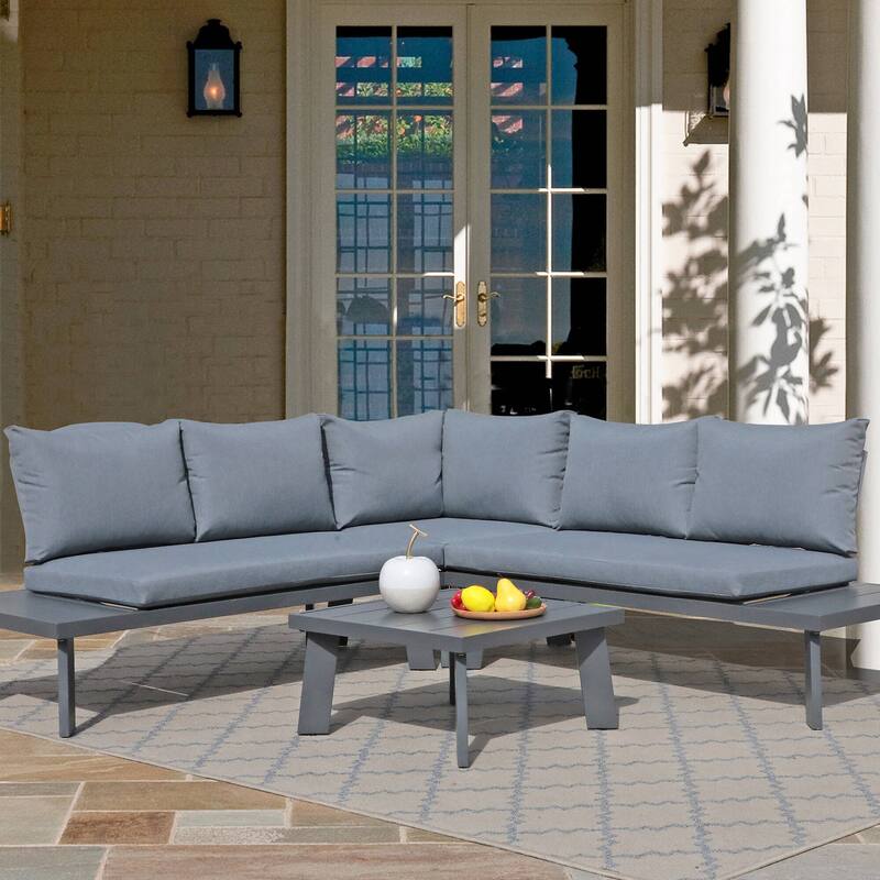 Outdoor Aluminum V-Shaped Sectional Seating Set with Side Table