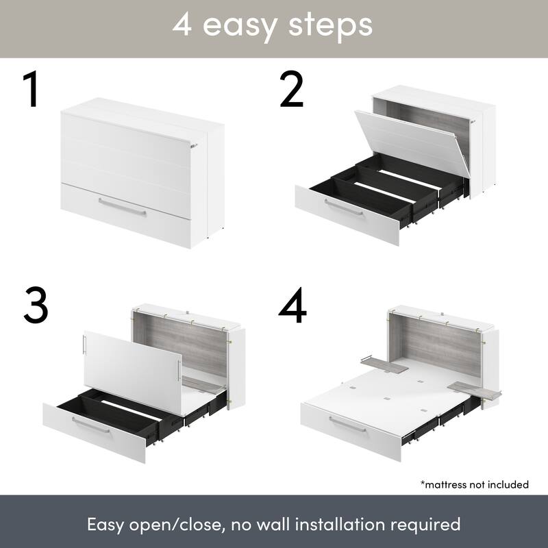 Bestar Borealis 57W Full Murphy Cabinet Bed with Pullout Drawer